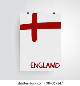 England. Hand drawn illustration with text and flag on white background.