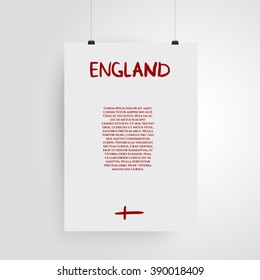 England. Hand drawn illustration with text and flag on white background.