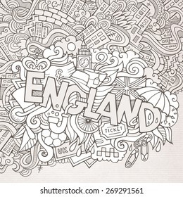 England hand lettering and doodles elements background. Vector illustration