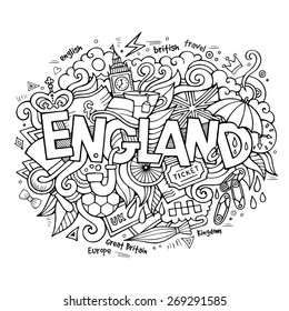 England hand lettering and doodles elements background. Vector illustration