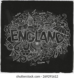 England hand lettering and doodles elements background. Vector illustration