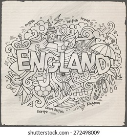 England hand lettering and doodles elements background. Vector illustration
