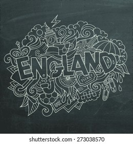 England hand lettering and doodles elements background. Vector illustration