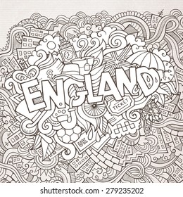 England hand lettering and doodles elements background. Vector illustration