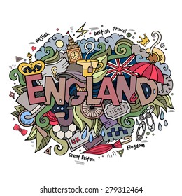 England hand lettering and doodles elements background. Vector illustration