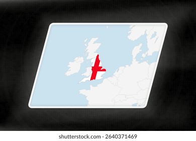 England Highlighted in Flag Colors on Geographic Map. Modern Map on a dark abstract backdrop.