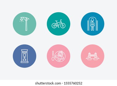 England icon set and british post box with royal guard, homemade and bike. Bicycle related england icon vector for web UI logo design.