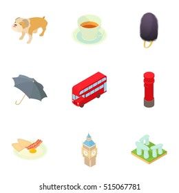 England icons set. Cartoon illustration of 9 England vector icons for web