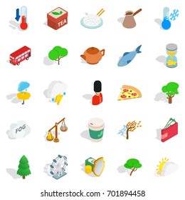 England icons set. Isometric set of 25 england vector icons for web isolated on white background