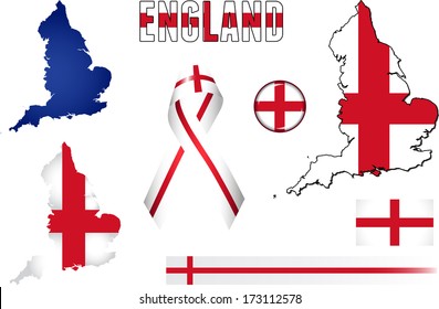 England Icons. Set of vector graphic images and symbols representing England.