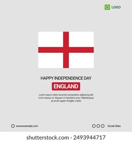 England Independence Day Social Media Banner, Editable Vector Design with Flag