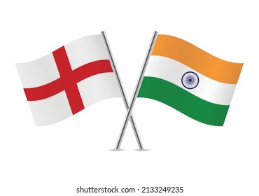 England and India crossed flags. English and Indian flags, isolated on white background. Vector icon set. Vector illustration.