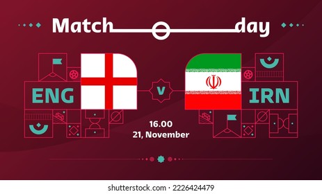 England Iran Match Football 2022. 2022 Weltfußball-Weltmeisterschaftsspiel gegen Mannschaften auf Sporthintergrund, Meisterschaftspopster, Vektorgrafik.