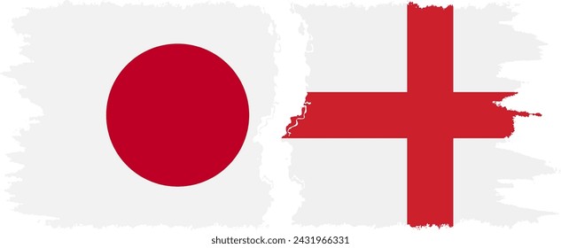 England and Japan grunge flags connection, vector