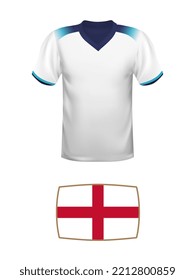 England jersey football kit. World football tournament 2022. National t-shirt and flag of soccer team on white background. Vector illustration.