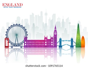 England Landmark Global Travel And Journey paper background. Vector Design Template.used for your advertisement, book, banner, template, travel business or presentation.