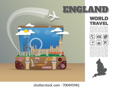 England Landmark Global Travel And Journey Infographic luggage.3D Design Vector Template.vector/illustration. can be used for your business, advertisement or artwork