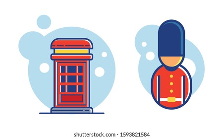 england landmark icon vector, telephone box, royal army