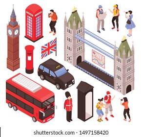 England landmarks isometric set with traditional symbols of british state architecture and culture isolated vector illustration