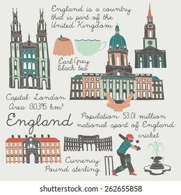 England, landmarks and symbols set