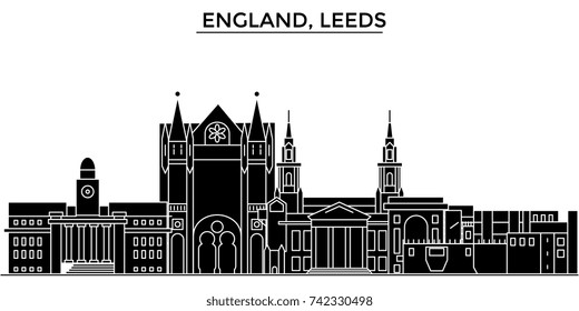 England, Leeds architecture vector city skyline, travel cityscape with landmarks, buildings, isolated sights on background