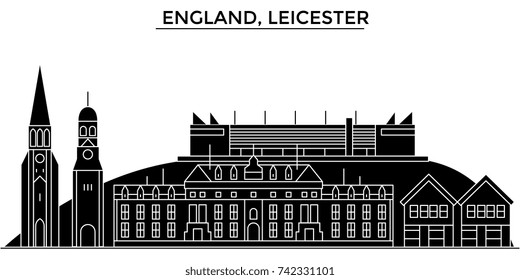 England, Leicester architecture vector city skyline, travel cityscape with landmarks, buildings, isolated sights on background