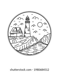 England lighthouse vector design on sea cliff