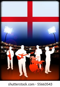 England Live Music Band on Stadium Concert Background with Flag Original Illustration