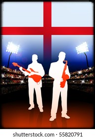 England Live Music Band on Stadium Concert Background with Flag Original Illustration