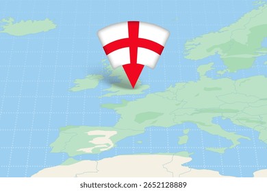 England Location Highlighted on Map with Flag Icon. Detailed Vector Design.
