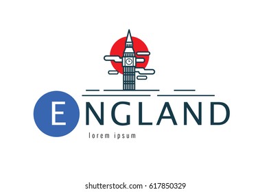 England logo. scene of Big Ben. flat thin line design element. vector illustration