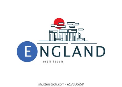 England logo. Stonehenge of Wiltshire of the Great Britain scene. flat thin line design element. vector illustration