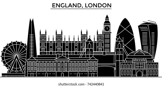 England, London architecture vector city skyline, travel cityscape with landmarks, buildings, isolated sights on background