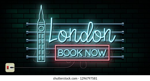 England and london Travel And Journey neon light background. Vector Design Template.used for your advertisement, book, banner, template, travel business or presentation.