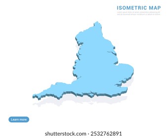 Mapa de Inglaterra azul sobre fondo blanco con Vector isométrico.