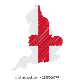 Dibujo a mano de los mapas de Inglaterra. Indicador de ilustración de concepto vectorial, mapa de garabatos. Mapa de país para infografía, folletos y presentaciones aisladas en fondo blanco. Ilustración vectorial.