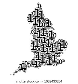 England Map composition icon of one and zero digits in different sizes. Vector digital symbols are combined into England Map illustration design concept.