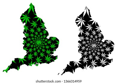 England - map is designed cannabis leaf green and black, England map made of marijuana (marihuana,THC) foliage,