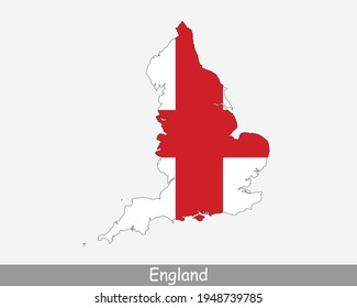 England Map Flag. Map of England United Kingdom UK with the English national flag isolated on white background. Vector Illustration.
