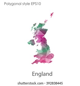England map in geometric polygonal style.Abstract gems triangle,modern design background.