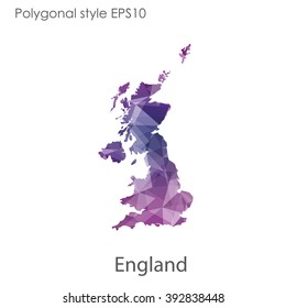 England map in geometric polygonal style.Abstract gems triangle,modern design background.