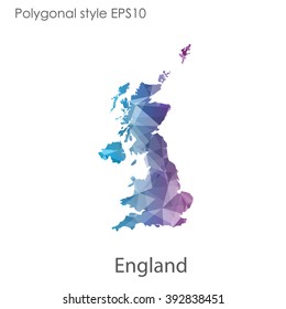England map in geometric polygonal style.Abstract gems triangle,modern design background.