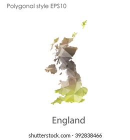 England map in geometric polygonal style.Abstract gems triangle,modern design background.