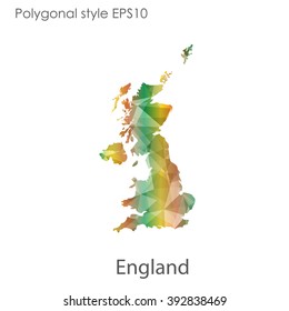 England map in geometric polygonal style.Abstract gems triangle,modern design background.