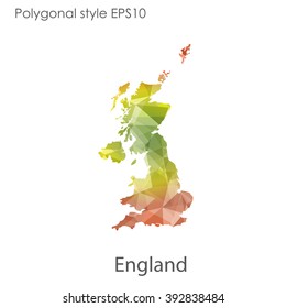 England map in geometric polygonal style.Abstract gems triangle,modern design background.