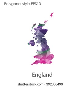 England map in geometric polygonal style.Abstract gems triangle,modern design background.