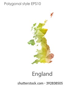 England map in geometric polygonal style.Abstract gems triangle,modern design background.