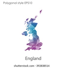 England map in geometric polygonal style.Abstract gems triangle,modern design background.
