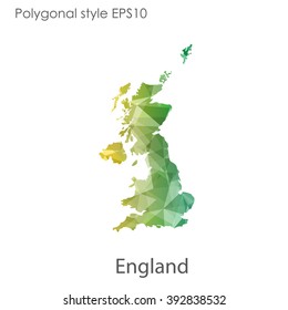 England map in geometric polygonal style.Abstract gems triangle,modern design background.
