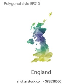 England map in geometric polygonal style.Abstract gems triangle,modern design background.